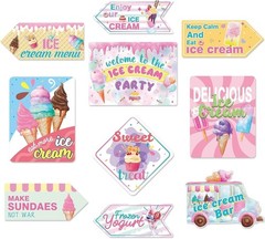 10PCS Pre-Printed Ice Cream Party Signs – Durable Decorations for All Occasions