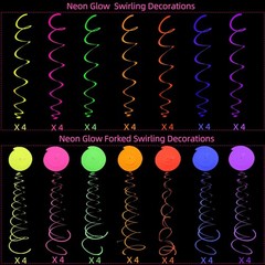 UV Party Decoions, Colorful Hanging Garlands, Black Light Theme, Multicolor