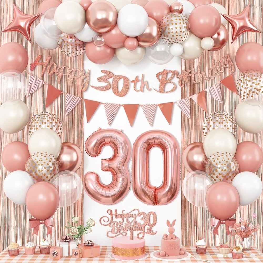 30th Birthday Decorations Rose Gold Balloon Arch Kit Blush Pink Party Decor