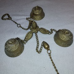 Vintage Brass Wind Chime With Ornate Bells & Chain Detailing For Home Décor Or S