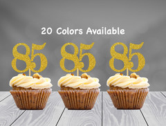 85th Birthday Cupcake Toppers Party Decorations (SET of 12) 20 Colors Available