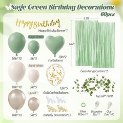 Green Birthday Decorations Party Supplies Balloons Banner Fringe Curtain Foil…