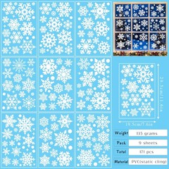 171 pcs Snowflake Window Clings 9 Sheets Christmas 11.81*7.87*0.08, White