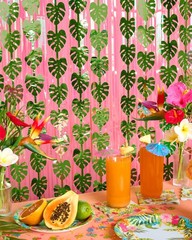 , Jungle Leaf Foil Curtain – Set of 2, 3×7 ft | Safari Theme Party Decoration…