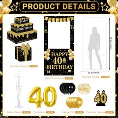 40th Decorations for Men, 29Pcs Photo Booth Prop Set with Freestanding Frame,…