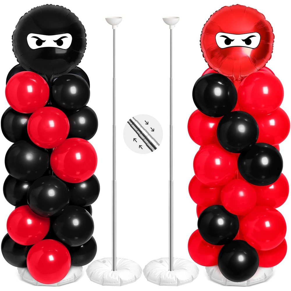 2 Sets Ninja Party Decorations Ninja Adjustable Balloon Column Stand Kit Meta…
