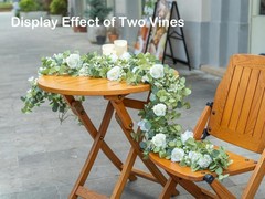 6FT Artificial Eucalyptus Garland with Flowers, 10 White Roses Baby Breath