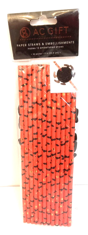 AC Gift Halloween 12 Paper Straws And Embellishments Makes 12 Embellished Straws