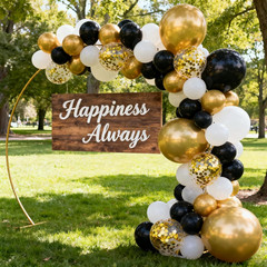 Black White Gold Confetti Balloons Garland Kit, 66Pcs 12 Inch Latex Party Balloo
