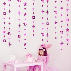 Hot Pink 13th Birthday Decorations Number 13 Circle Dot Twinkle Star