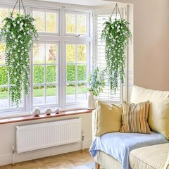 2Pcs Artificial Plant Hanging Flowers With Eucalyptus Leaves Greenery Vine