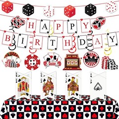 Casino Poker Party Decorations Set, Banner, Tablecloth, Centerpieces and Hang…