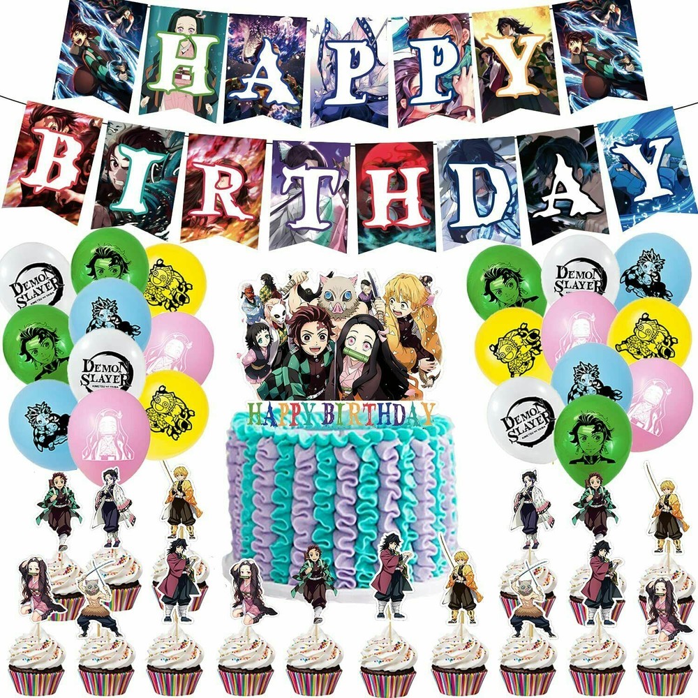 Anime Demon Slayer Birthday Party Decorations,Balloon Banner Cake Toppers Set