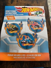 HOT WHEELS HONEYCOMB PARTY DECORATIONS 3PC SET NEW