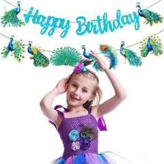 Peacock Birthday Banner & Decorations – 2Pcs Blue Peacock Party Banners for Zoo