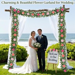 2Pcs 13 Ft Artificial Flower Garlands Real Touch Fake Floral Silk Pink Rose