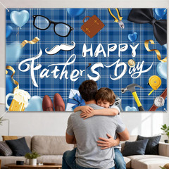 Happy Fathers Day Backdrop Decorations – 70.9X45.3Inch Large Size Blue Happy