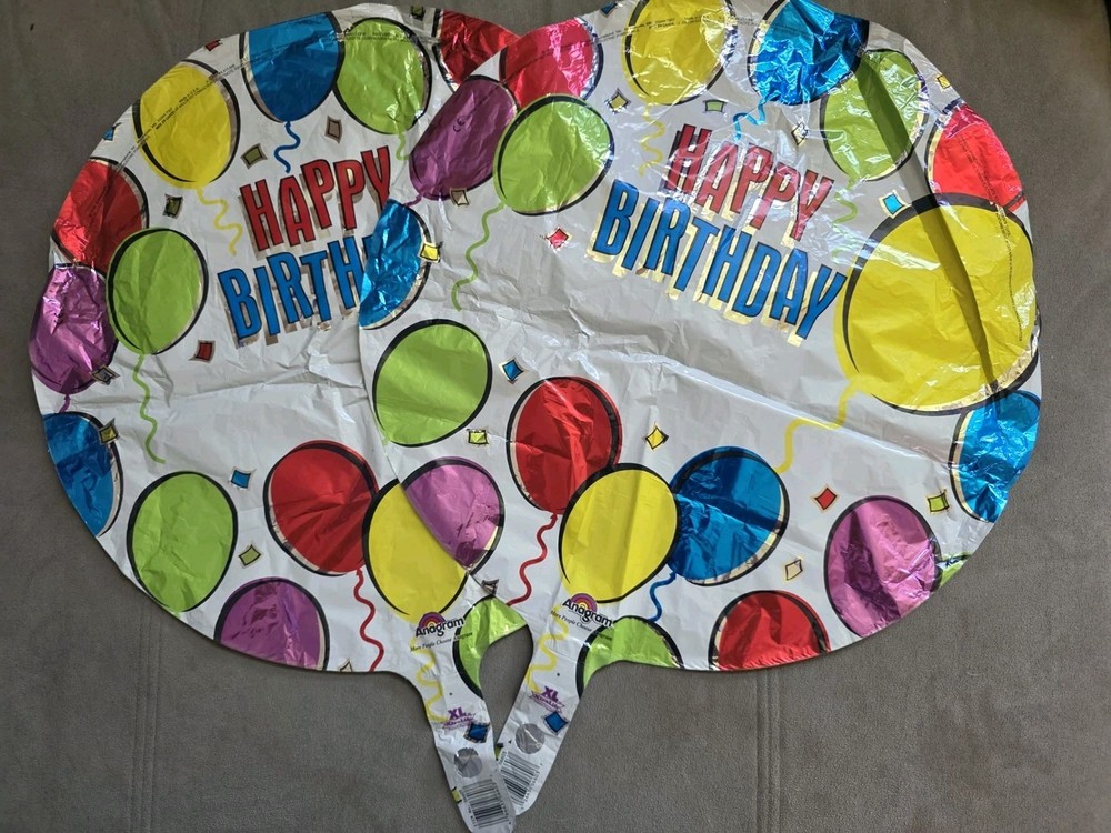 Two (2) HAPPY BIRTHDAY Mylar Balloons Silver 17-18IN Round Foil Helium Balloon
