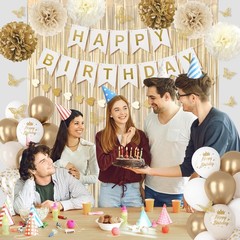 White and Gold Birthday Decorations for Women Girls with Butterfly Sticker Gold