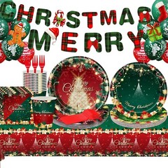 Red Green Christmas Tree Disposible Tableware Set (Plates, Cups, Napkins, Forks)