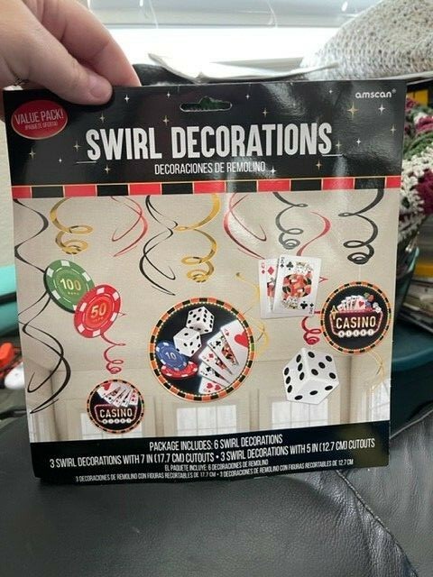 Casino Night Hanging Spiral 12 Pack 5″ – 7″ Foil Casino Vegas Hanging Decoration
