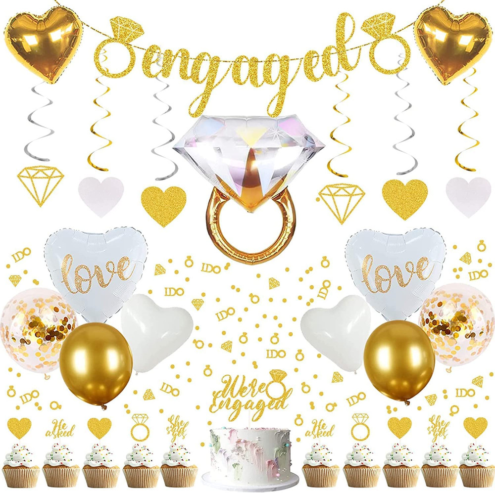 Engagement Party Decorations Sparkly Gold Engagement Decorations, Engaged Banner