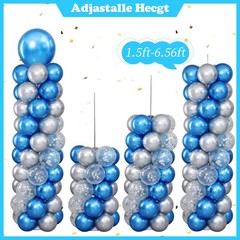 Navy Blue and Silver Balloon Column Stand Kit Set of 2 for Floor, Blue and Si…