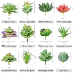 HappyHapi 12 Pcs Artificial Succulents Mini Fake 12 pack, Flocked Green