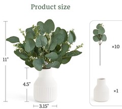 Dahey Artificial Eucalyptus Stems in Small Ceramic Vase Small, White