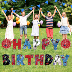 15 Pcs Spider Happy Birthday Yard Signs with Metal Stakes Happy Birthday Letter