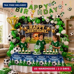 Soccer Birthday Party Decorations Set, Soccer Party Supplies with 6 x 4 ft Backd