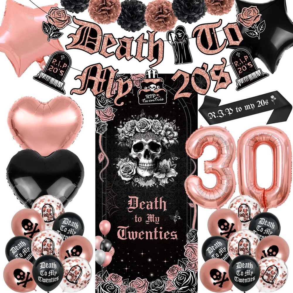 TSVATE Death to My 20s Decorations, 30th Birthday Decorations for Rosegold