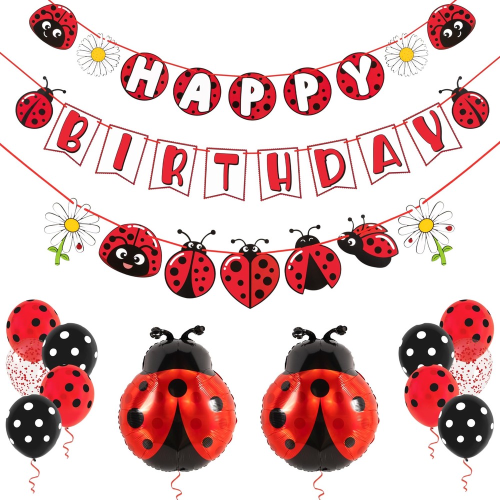 Pirese Ladybug Birthday Decorations, Party 7 inches x 8 inches, Red