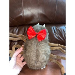 Creepy Cute Plush Spider Toy Red Bow Eyes Tongue Halloween Decor
