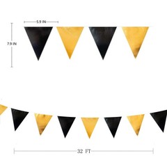 Black and Gold Party Decorations Triangle Pennant Banner Flag Metallic Fabric…