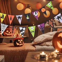 49 Inch Halloween Banners 2 Pcs Flags Haunted Mansion Pumpkin Ghost Signs Wal…