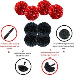 Black & Red Birthday Decorations Set – Banner, Balloons & Pompoms for All Ages