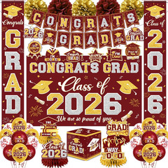 Graduation Decorations Class of 2026 Maroon and Gold Graduation Decorations with