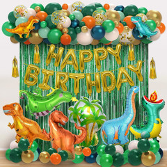 Dinosaur Birthday Party Decorations, 113Pcs Dinosaur Balloons Include Happy Birt