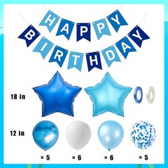 Blue Decorations for , Blue Happy Banner, Star Balloons and Confetti Latex Ba…