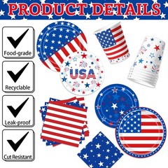 Bolake 250th Anniversary US Decorations Serve 24 Memorial Various sizes, Blue