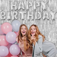 2 PCS Fringe Curtains Backdrops Foil Door Streamers Silver Party Decor