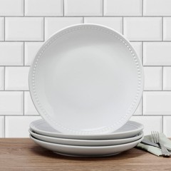 Everyday White Beaded Coupe Set of 4 Dinner Plates, 10.5 inch Inch,