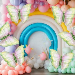 6 Pieces 32 Inches Pastel Blue Butterfly Balloons – Large Iridescent Gradient…