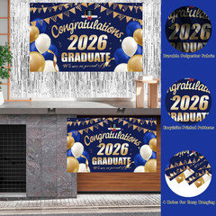 Graduation Decorations 2026, 71 PCS Blue Gold Themed Set, Graduation Party Decor