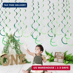 36Pcs Green Hanging Swirl Decorations Ombre Green Felt Swirl Streamer Spiral Cei