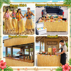 2 Pack Luau Table Skirt Grass Hawaiian Party Decoration 53×29 Inch Adhesive Sets