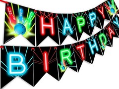 POP parties Ink Bowling Happy Birthday Banner red, blue, green, yellow, black