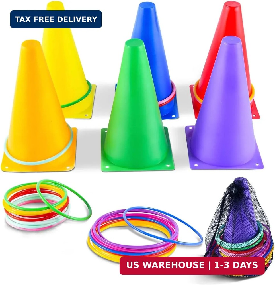OBTANIM 26 Pcs Plastic Colorful Cones Ring Toss Combo Set Outdoor Carnival Games