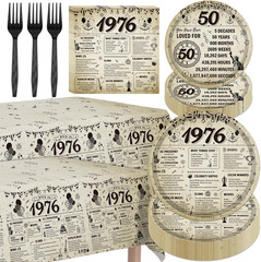 50Th Birthday Decorations for Men Women – 98PCS Vintage Back in 1976 Plates Napk